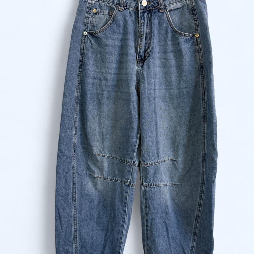 Y2K Horseshoe Baggy Cropped Barrel Jeans High Rise Knee Dart Wide Leg